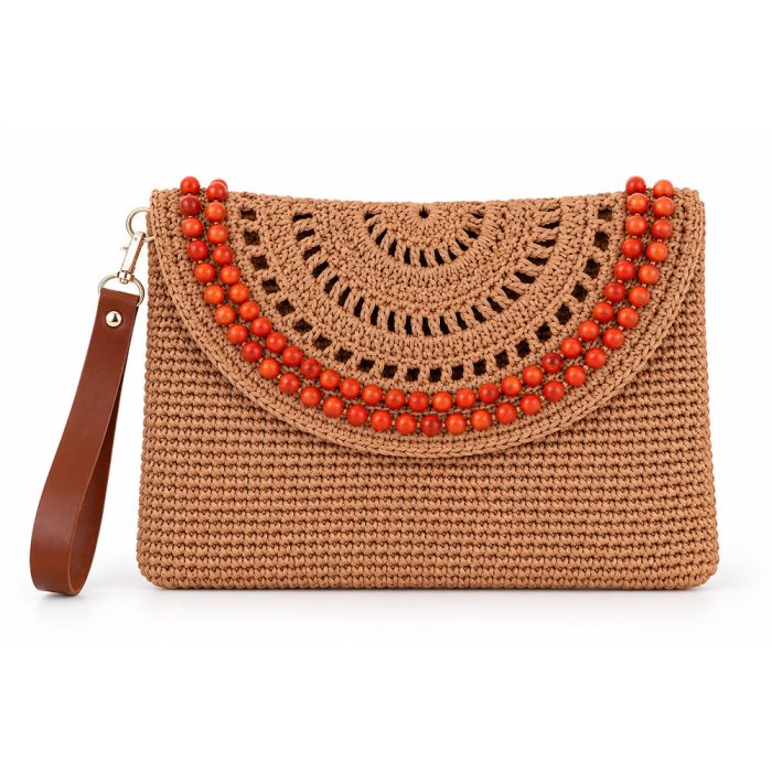 Lalin el örgüsü clutch çanta boncuk detaylı